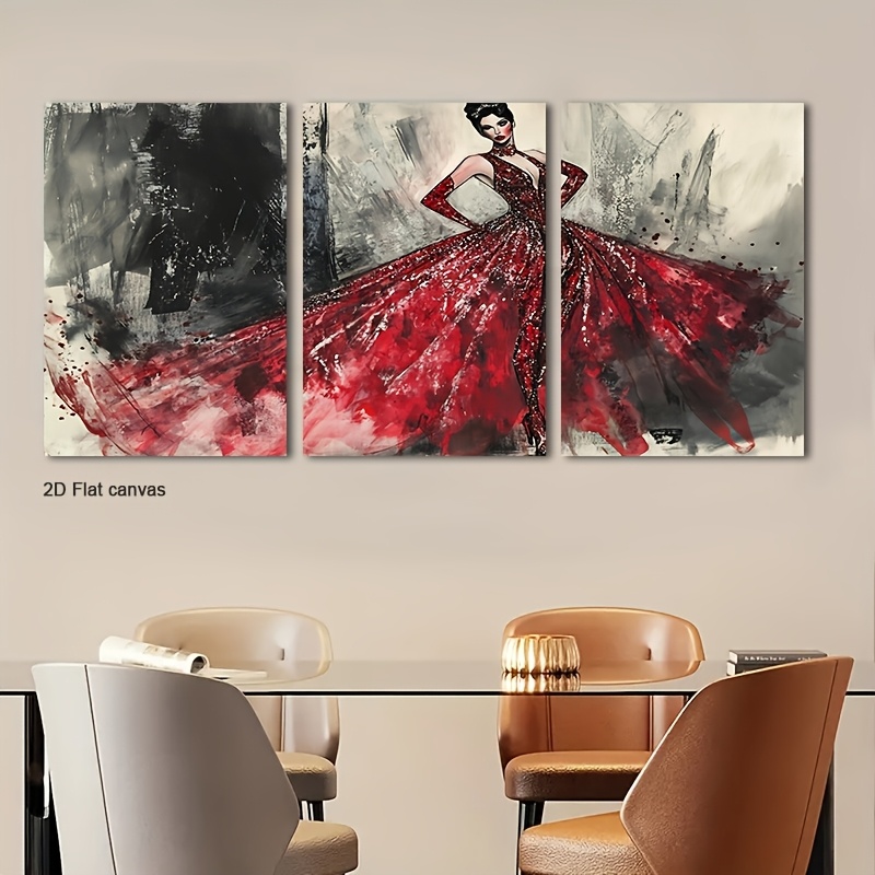 Canvas Wrap Ready - Lukisan Kanvas Tanpa Bingkai 3pcs Gaun